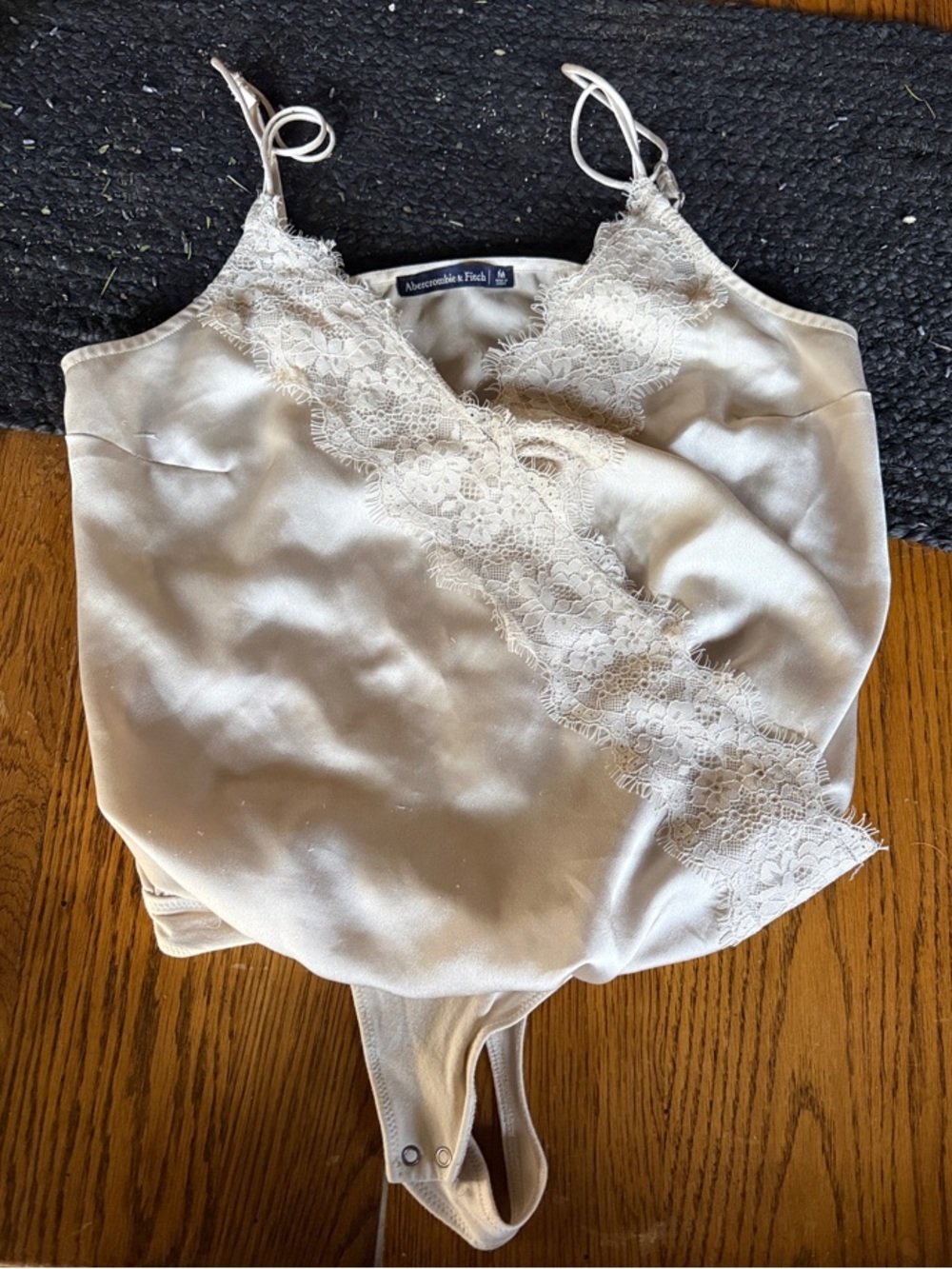 Abercrombie & Fitch Cream Lace-Trim Satin Bodysuit